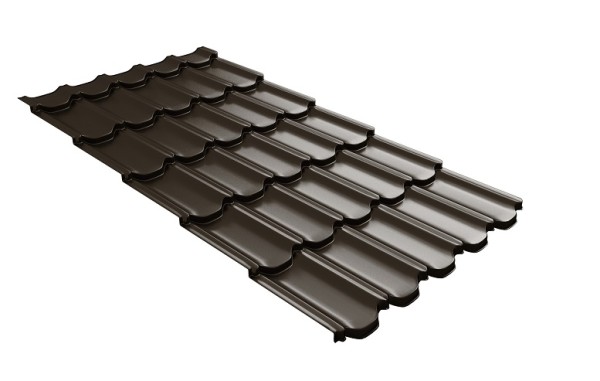 Металлочерепица квинта плюс с 3D резом 0,5 GreenСoat Pural RR 32 темно-коричневый (RAL 8019 серо-коричневый) купить в Геленджике